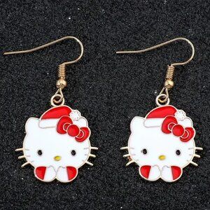 Hello Kitty Santa Earrings Enamel Sanrio Dangle Gold Goth Emo Scene Gift Holiday